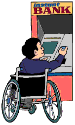 drawing of man in wheelchair at an ATM machine