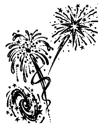 Fireworks depicted in black and white