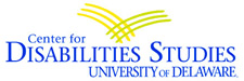 A graphic of the Center for Disability logo, which reads "Center for Disability Studies; University of Delaware," in blue and yellow.