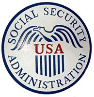 graphic of the Social Security Administration circle logo, which is red, white, and blue with a line drawing of an eagle with U.S.A beneath.