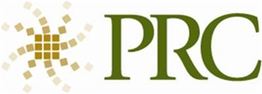 Title: PRENTKE ROMICH WORKSHOPS logo - Description: Simple logo with a starburst-like image made up of squares to the left of the letters PRC in olive green.