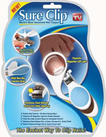 Photo of packaging for the Sure Clip magnified nail clipper